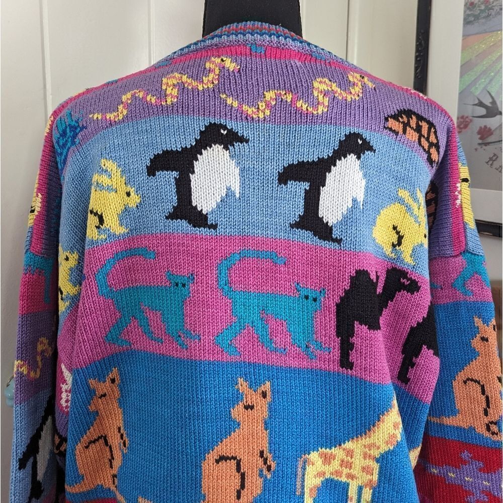 VTG Grannycore Christine Foley Noah’s Ark Cardigan Sweater Animals Circus 2 - Picture 8 of 10